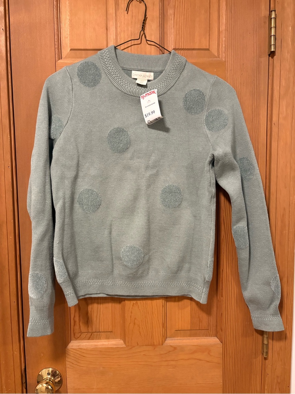 NWT Cynthia Rowley Women's Sage Green Polka Dot Crewneck Cottage Sweater Size S